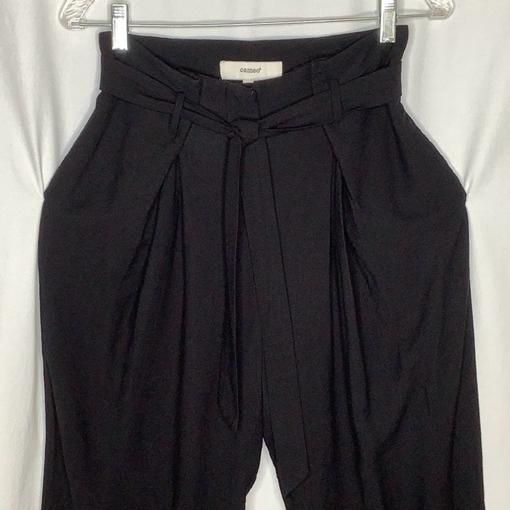 Cameo High-Waist Pleated Viscose Cropped Pants With Tie Waist Size M